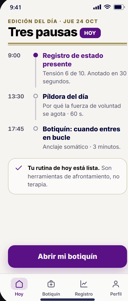 Vista previa del diseño: tu día en tres pausas